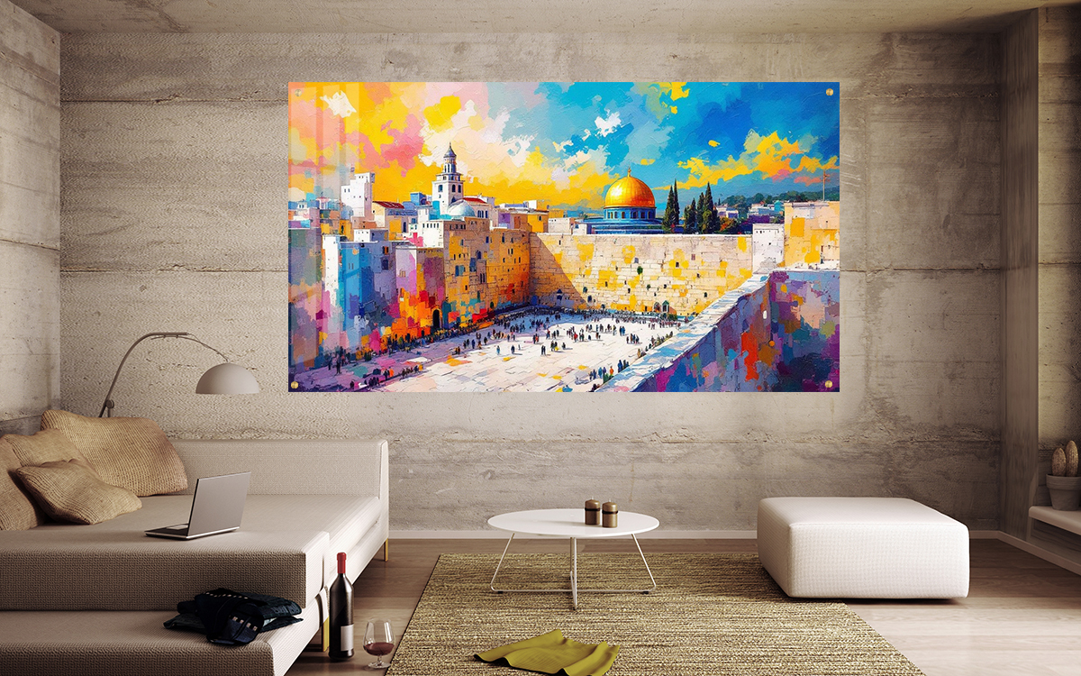 3d,Illustration,Of,Mockup,Interior,With,Concrete,Wall הכותל המערבי צבעי מים - דגם 002 – תמונה 1