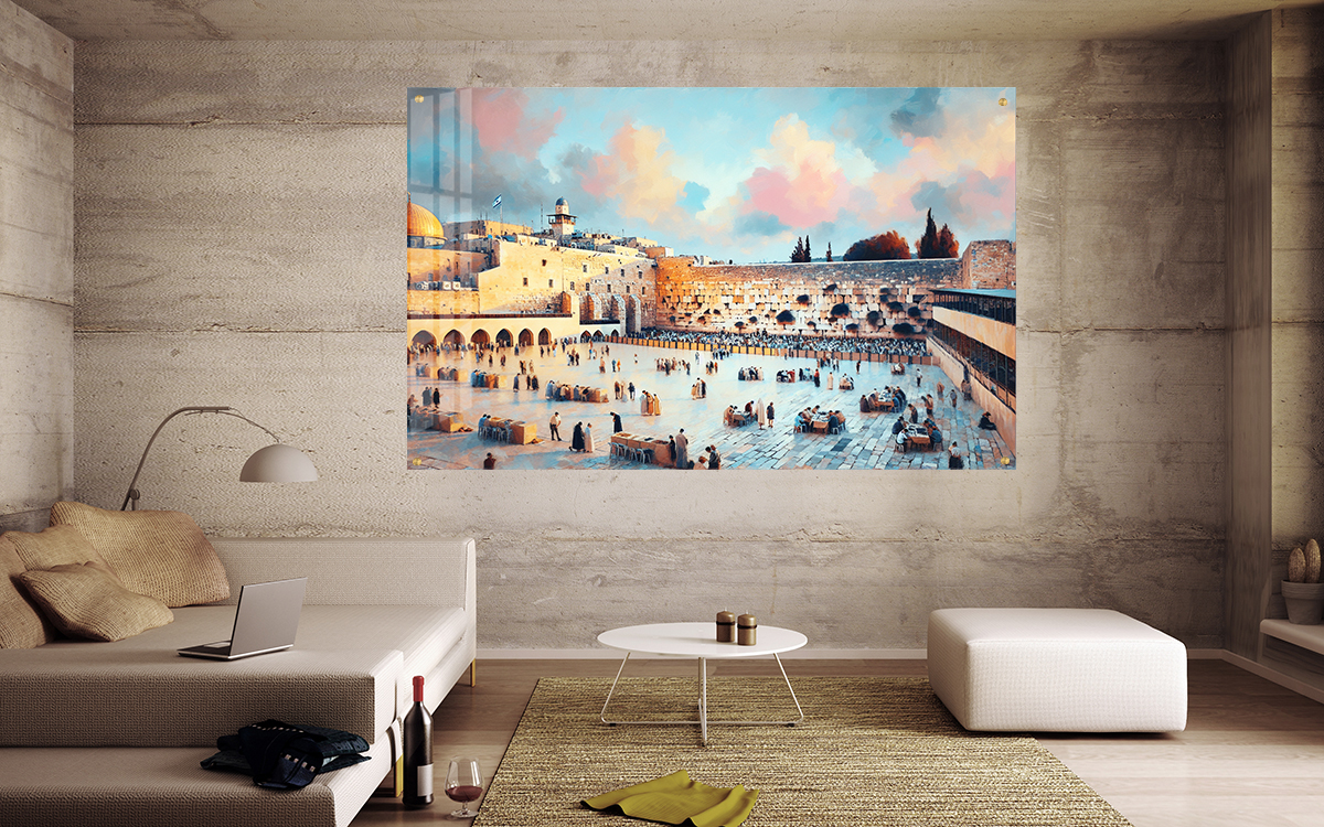 3d,Illustration,Of,Mockup,Interior,With,Concrete,Wall הכותל המערבי צבעי מים - דגם 006 – תמונה 1